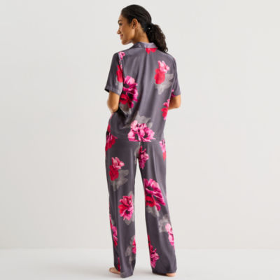 Ambrielle Womens Satin Short Sleeve 2-pc. Pajama Sets