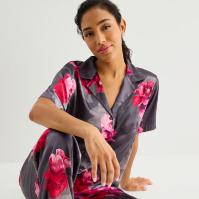 Ambrielle Womens Satin Short Sleeve 2-pc. Pajama Sets