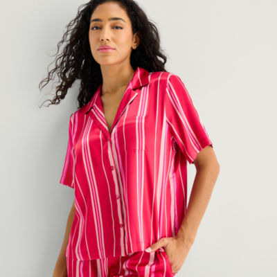 Ambrielle Womens Satin Short Sleeve 2-pc. Pajama Sets