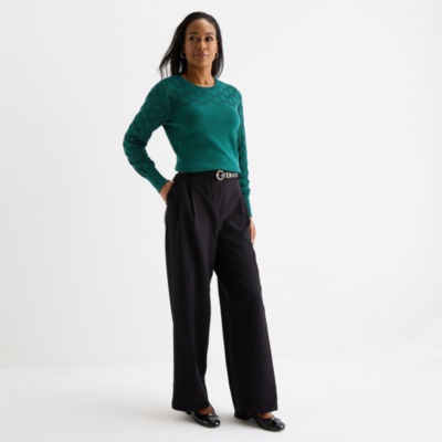 Liz Claiborne Womens Wide Leg Mid Rise Trouser