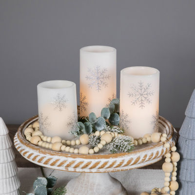 Northlight 6" Led Flameless Flickering Wax Pillar Snowflake Flameless Candle