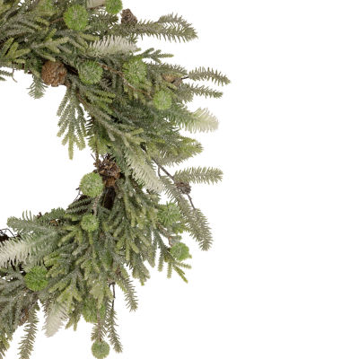 Northlight 24" Artificial With Frosted Foliage And Pine Cones Wreath