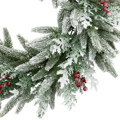 Northlight 24" Flocked Wind River Fir With Berries Wreath