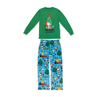 Mens Peanuts Snoopy Microfleece Crew Neck Long Sleeve 2-pc. Matching Family Big Pajama Sets