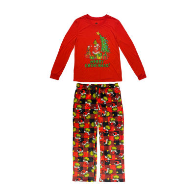 Womens Dr. Seuss Grinch Microfleece Crew Neck Long Sleeve 2-pc. Matching Family Plus Pajama Sets