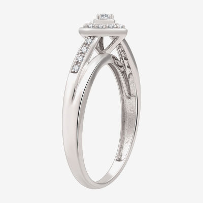 Yes, Please! Womens 1/10 CT. T.W. Lab Grown White Diamond Sterling Silver Heart Halo Side Stone Cocktail Ring