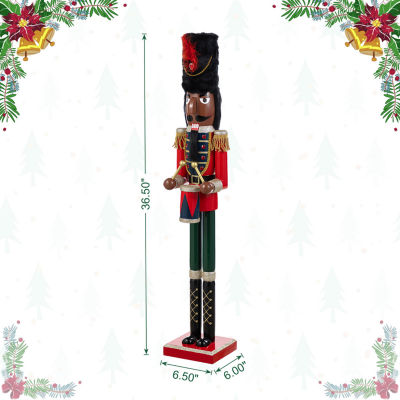 Glitzhome 37"H Wooden Christmas African Soldier Plastic Christmas Nutcracker