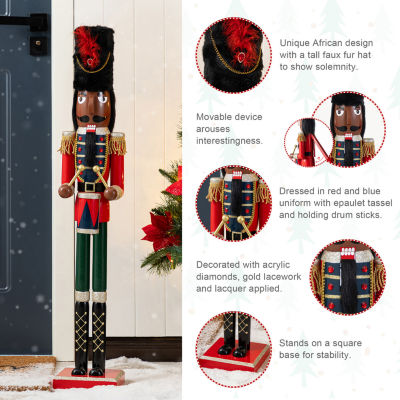 Glitzhome 37"H Wooden Christmas African Soldier Plastic Christmas Nutcracker