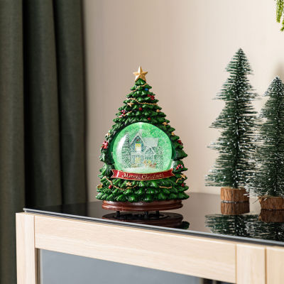 Glitzhome Christmas Resin Lighted Musical Snowflakes Christmas Tree Waterglobe Christmas Tabletop Decor