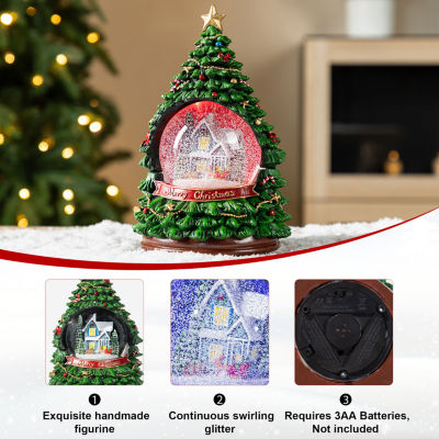 Glitzhome Christmas Resin Lighted Musical Snowflakes Christmas Tree Waterglobe Christmas Tabletop Decor