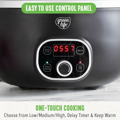 GreenLife Cook Duo Healthy Ceramic Nonstick 6QT Slow Cooker, PFAS-Free, Digital Timer, Dishwasher Safe Parts