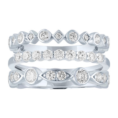 DiamonArt® Womens White Cubic Zirconia Sterling Silver Stackable Ring