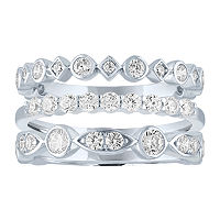 DiamonArt Womens White Cubic Zirconia Sterling Silver Stackable Ring, 6, Sterling Silver