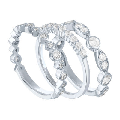 DiamonArt® Womens White Cubic Zirconia Sterling Silver Stackable Ring