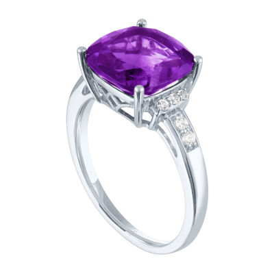 Womens Genuine Purple Amethyst 10K Gold Cocktail Ring