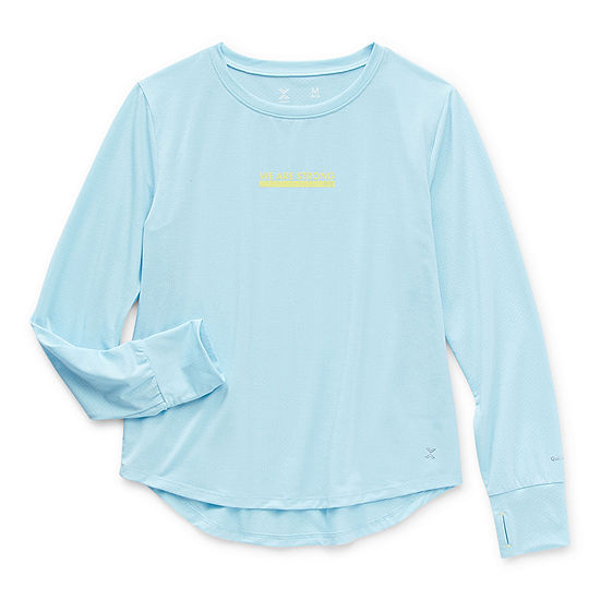 Xersion Little & Big Girls Dri-Fit Moisture Wicking Round Neck Long Sleeve Graphic T-Shirt