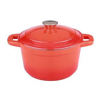 MegaChef Round 10.25 inch Enameled Cast Iron Skillet in Red