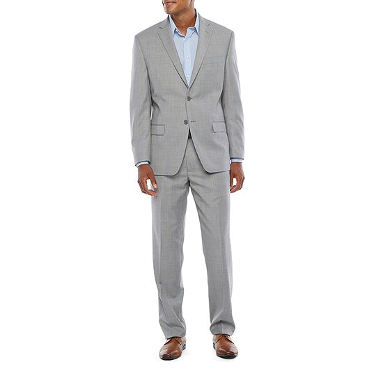 Collection by Michael Strahan Men's Grey Blue Plaid Windowpane Stretch Classic Fit Suit Seperates