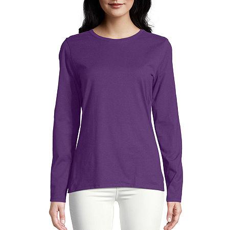 Hanes Womens Crew Neck Long Sleeve Active T-Shirt, Medium, Purple