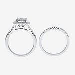 Womens 1 CT. T.W. Lab Grown White Diamond 10K White Gold Cushion Side Stone Halo Engagement Ring