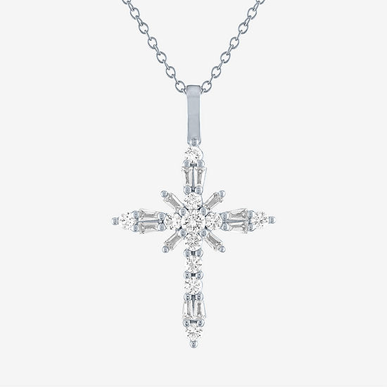 Limited Time Special! Womens Lab Created White Sapphire Sterling Silver Cross Pendant Necklace