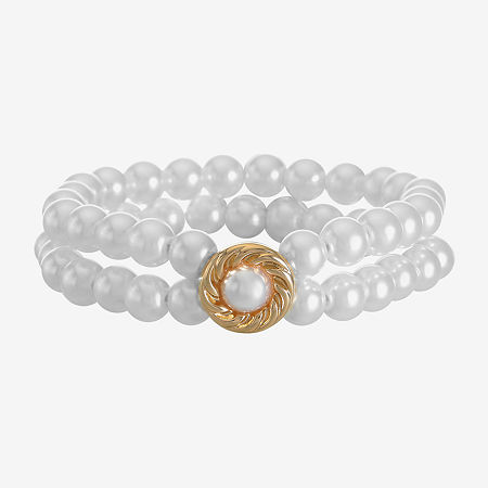 Monet Jewelry Womens Simulated Pearl Stretch Bracelet In White