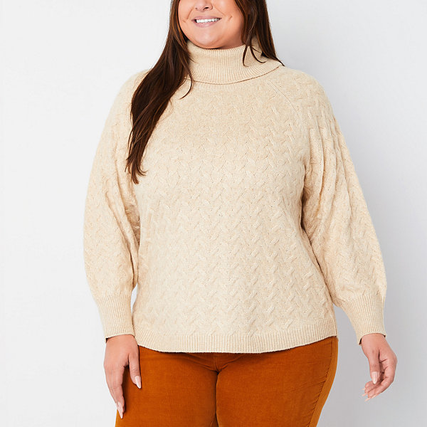 St. John's Bay Plus Womens Turtleneck Long Sleeve Pullover Sweater