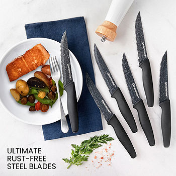 Granitestone Nutriblade 6-Piece Steak Knives with Comfortable Handles, Stainless Steel Serrated Blades - Black