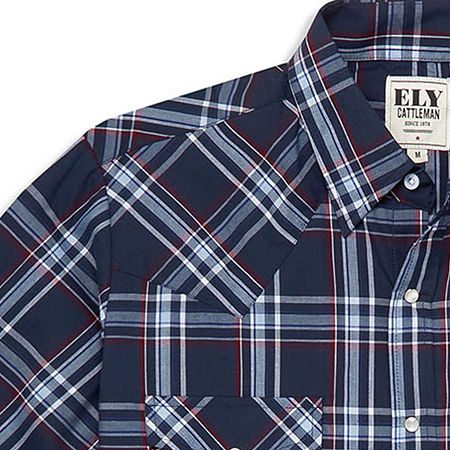 Ely Cattleman Plaid Big And Tall Mens Long Sleeve Western Shirt, X-large Tall, Blue