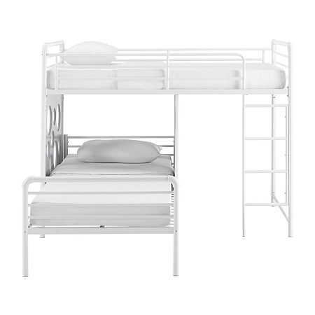 L Shape Bunk Bed With Cutout Panel, One Size, Gray