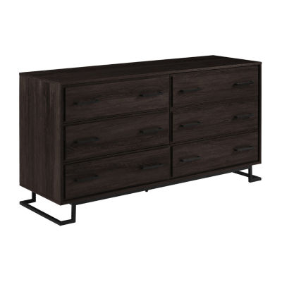 6 Drawer Contemporary Metal Wood Dresser