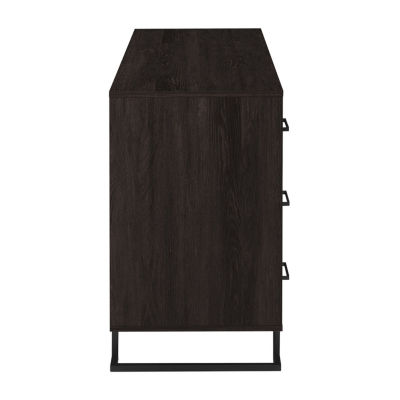 6 Drawer Contemporary Metal Wood Dresser