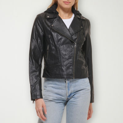 Levi's® Womens Faux Leather Hooded Motorcycle Jacket