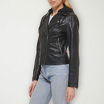 Faux Leather Jacket Women Bomber Jacket Women's Belted Motorcycle  Jacket,Black,S