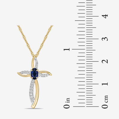 Womens 1/10 CT. T.W. Lab Created Blue Sapphire 10K Gold Cross 18 Inch Pendant Necklace