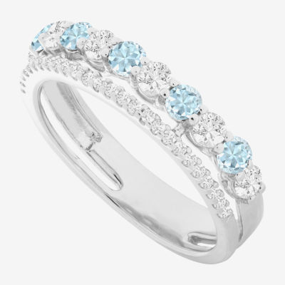 Womens Blue Aquamarine Sterling Silver Stackable Ring