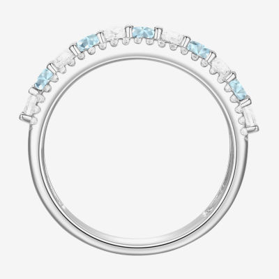 Womens Blue Aquamarine Sterling Silver Stackable Ring