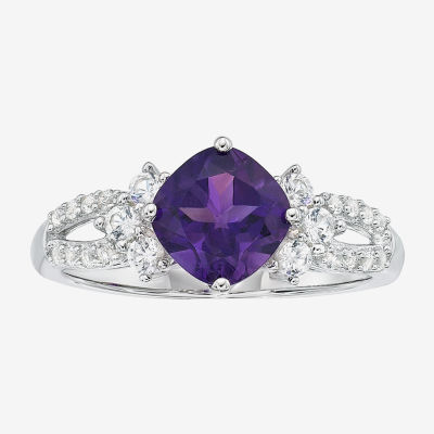 Womens Genuine Purple Amethyst Sterling Silver Cocktail Ring