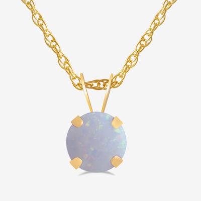 Womens Gemstone 10K Gold 4MM Round Pendant Necklace
