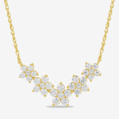 Diamond Blossom Womens 1 CT. T.W. Lab Grown White Diamond 10K Gold Flower 18 Inch Pendant Necklace