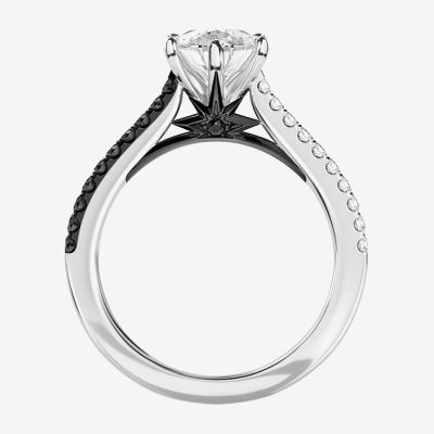 "Into The Galaxy" Womens 1 3/4 CT. T.W. Lab Grown White Diamond 14K White Gold Oval Star Wars Side Stone Engagement Ring