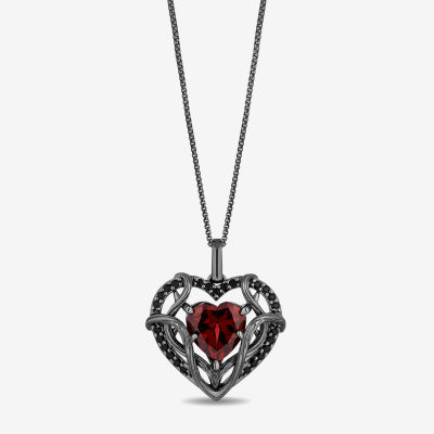 Enchanted Disney Fine Jewelry Villains Womens 1/5 CT. T.W. Genuine Red Garnet Sterling Silver Heart Evil Queen Pendant Necklace