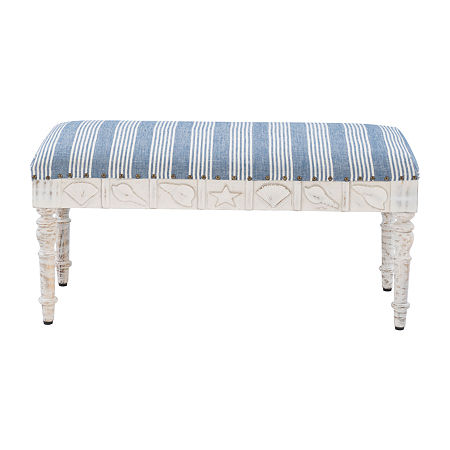 Slayton Upholstered Wood Seashell Bench, One Size, White