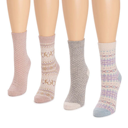 Muk Luks Holiday Womens 4 Pair Boot Socks, 9-11, Pink