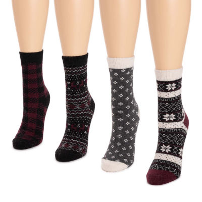 Muk Luks Holiday Womens 4 Pair Boot Socks