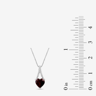 Womens Genuine Red Garnet Sterling Silver Heart Pendant Necklace