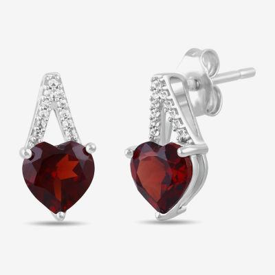 Genuine Red Garnet Sterling Silver 17.7mm Heart Stud Earrings