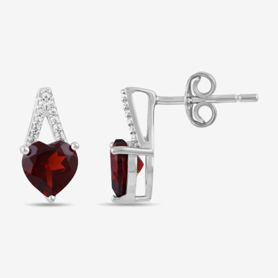 Genuine Red Garnet Sterling Silver 17.7mm Heart Stud Earrings