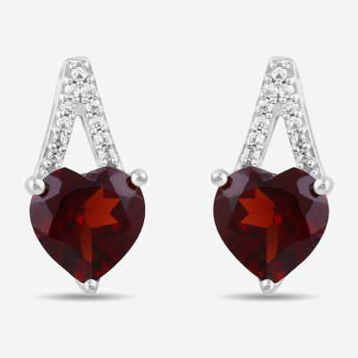 Genuine Red Garnet Sterling Silver 17.7mm Heart Stud Earrings