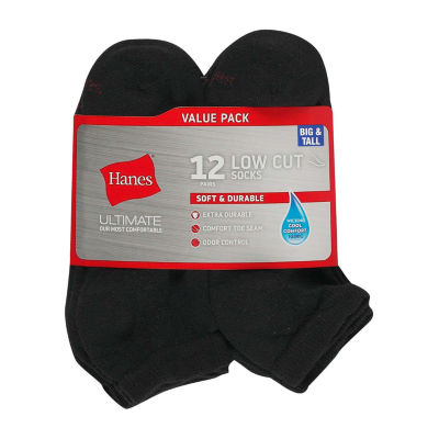 Hanes Ultimate 12 Pair Big and Tall Low Cut Socks Mens